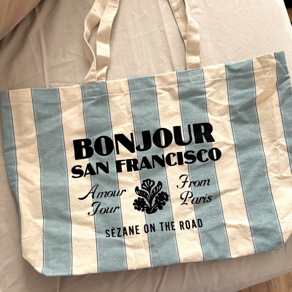 Sézane Blue and Cream Striped Tote Bag